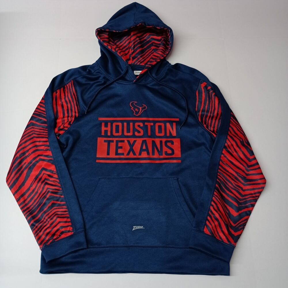 Zubaz NFLโ Mens M Houston Texans Team Color Zebra Accents Pullover Hoodie NWOT